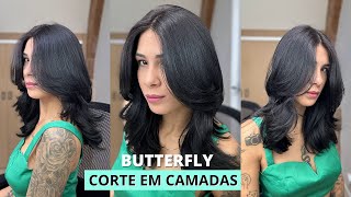 CORTE EM CAMADAS SOZINHA EM 5 MINUTOS  BUTTERFLY CUT  Por jessicatthings [upl. by Anavas580]