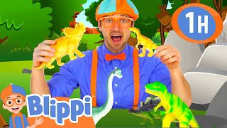 Blippi Learns Dinosaur Names with Dinosaur Toys  1 HOUR OF BLIPPI TOYS [upl. by Odlanyar]