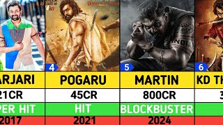 Dhruva Sarja Hits and Flops movies list  dhruva Sarja All Movies list  Pogaru  Martin  the devil [upl. by Kelli121]