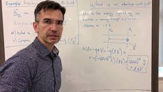 27 Magnetic Force Example 2  eV Definition and Electron in Earths BField [upl. by Belita]