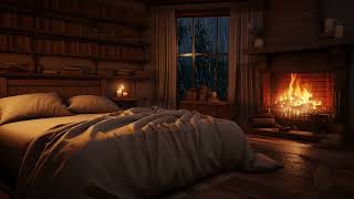 Winter Cozy Ambience with Rain on Window and Crackling Fireplace Sounds  ASMR [upl. by Norehs]