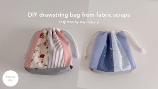 DIY drawstring bag from fabric scraps  Sewing from scrap fabrics [upl. by Giulio]