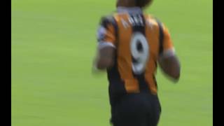 Hull City vs Leicester 10 Adama Diomande Double bicycle kick Goal 13082016 [upl. by Ellenahc529]