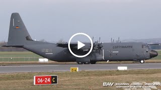 Lockheed C130J30 Super Hercules  German Air Force 5501  takeoff at Memmingen Airport [upl. by Alys]