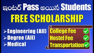 Inter Pass Students FREE SCHOLARSHIP Engg Degree Medical College Fee  Hostel Fee  Transportation [upl. by Naerad]