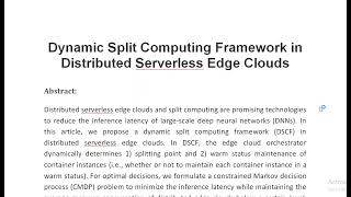 Dynamic Split Computing Framework in Distributed Serverless Edge Clouds [upl. by Sheley]