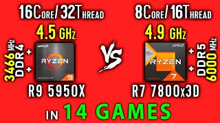 Ryzen 9 5950x vs Ryzen 7 7800x3D Test in 14 Games or R9 5950x vs R7 7800x3D [upl. by Pennebaker]