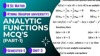 Analytic Function  Multiple Choice Questions Part1 MCQ  RTMNU  Nagpur University  BSc Maths [upl. by Freeman]