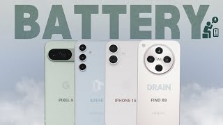 Oppo Find X8 vs iPhone 16 vs S24 FE vs Pixel 9 EXTREME Battery Drain Test [upl. by Aenil]