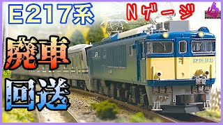 【Ｎゲージ鉄道模型】E217系長野総合車両センターへ廃車回送、Ngauge、双頭カプラー、レイアウト、ジオラマ、長編成、Ngauge、E233系、E231系、脱線、中央本線、Nゲージ、総武本線 [upl. by Gualtiero]