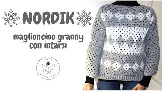 TUTORIAL quotNordikquot maglioncino granny con intarsilafatatuttofare [upl. by Ynohtnanhoj]