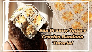 Sun Granny Square Crochet Bandana Tutorial  Design 1 [upl. by Redlac]