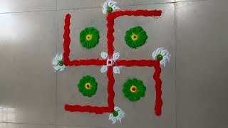 Easy Swastik Rangoli For Festivals ll Easy Kolam Design ll Easy Rangoli [upl. by Hawley678]