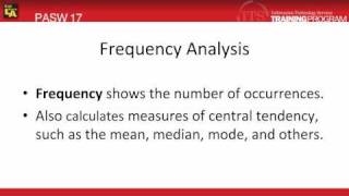 15 Frequency Analysis PASW SPSS Statistics v17 video [upl. by Lewap]