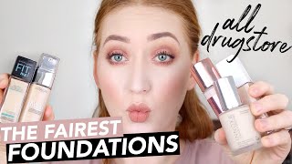 BEST DRUGSTORE FOUNDATIONS FOR VERY PALEFAIR SKIN  SWATCHES [upl. by Barcus454]