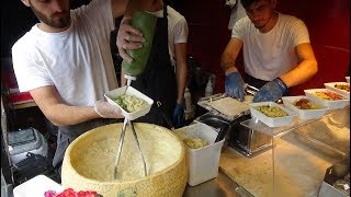 Italian Street Food Hand Rolled Pasta Fettuccine Alfredo by Cheese Wheel Camden Lock Market London [upl. by Blasius]