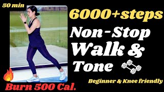 NONSTOP 6000 steps Walking workout with light weightsBurn calories🔥Toned bodyBuild muscles 💪 [upl. by Mok289]