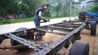 Repair and restore 50 year old Toyota cars into trucks Part 2 reinforces the frame [upl. by Nitfa]