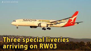 3 Special liveries Go Australia Smithy amp Pride arrive at Perth Airport [upl. by Awra649]