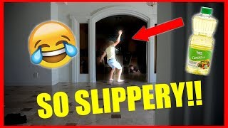 SLIPPERY OIL PRANK ON ROOMMATE [upl. by Sara-Ann]