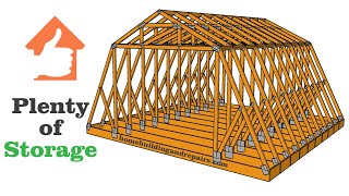 Gambrel Roof Truss Framing With Storage Over Two Car Garage  Building Design Examples [upl. by Colligan]