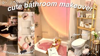 BATHROOM MAKEOVER decorating  cleaning cute decor haul pinterest self care night 🎀 [upl. by Naujled]