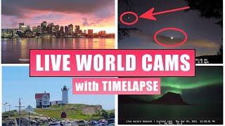 160 LIVE World Cameras Relaxing Music Map Daily Timelapse Armchair Travel [upl. by Lleznov]