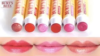 Burts Bees Lip Shimmer Swatches on Lips 6 colors [upl. by Grani884]