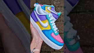 How to custom hand paint Nike AF1 sneakers  Colorful shadow effect design [upl. by Gauldin]