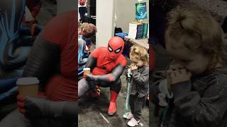 quotDadBod Spidermanquot swings in from the SpiderVerse for a picture with a shy toddler spiderman [upl. by Aliahs]