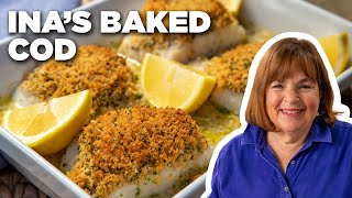 Ina Gartens Baked Cod with Garlic and Herb Ritz Crumbs  Barefoot Contessa  Food Network [upl. by Annig]