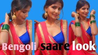 Bangali saare kese pehne  navratra special  bangoli look  easy saare drape lowaist [upl. by Aerdnod]