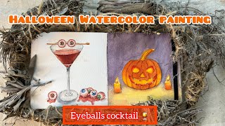 Halloween eyeballs cocktail 🍸  Easy and fun watercolor painting [upl. by Selbbep]