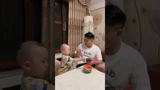 Cute Baby Teaches His Dad A Lesson When He Cant Eat Watermelon funny father cute fatherhoodjoy [upl. by Larina]