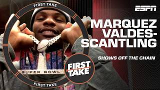 Marquez ValdesScantling shows off his HUGE Super Bowl LVIII chain 🔗  First Take [upl. by Dupuis]