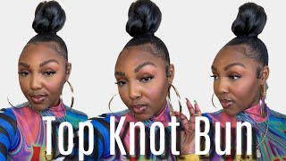 How to Top Knot Bun w Weave Tutorial [upl. by Ahselaf]