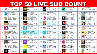 🔴 Top 50 Most Subscribed YouTube Channels  Live Sub Count [upl. by Ahsirpac113]