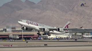 QATAR AMIRI FLIGHT  A340541  A7HHH departs from Las Vegas [upl. by Leidgam149]