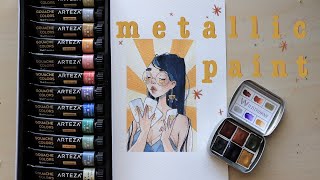 Trying Metallic Paints✨✨ Arteza Metallic Gouache Review [upl. by Asiret]