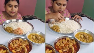 eating chicken skin curry soyabean curry cabbage fry allo tomato vorta and rice [upl. by Aitnis340]