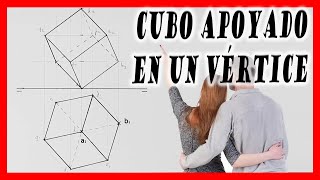 CUBO apoyado en un vértice 😀 Hexaedro en DIEDRICO [upl. by Gustav200]