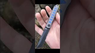 Customized production front flipper Stonewashed frame with blue inlays upgrade Partial serration [upl. by Annahpos]