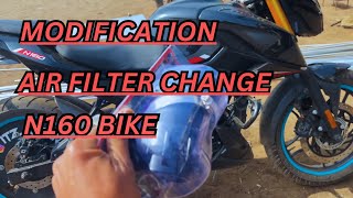 AIR FILTER CHANGE  MODIFICATION  N160 BIKE [upl. by Vera]