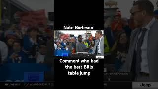 CBS halftime announcers jump through tables for bills fans bills cbs football [upl. by Chalmer]