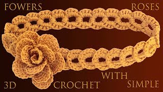 Como hacer flores rosas de oro 3D a Crochet para diadema de argollas trenzadas tejido tallermanualpe [upl. by Drona658]