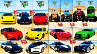 Bugatti vs Lamborghini vs BMW vs Mercedes vs Ford vs Ferrari vs Monster Trucks  GTA 5 Best Car Mods [upl. by Jermayne998]