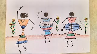 Warli Art Drawing  Warli Painting  Warli Art Drawing Very Easy  Tribal Art Drawing [upl. by Hehre353]