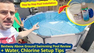 BUDGET POOL Install Bestway Steel Pro MAX Above Ground Swimming Pool Chlorine Water Treatment Tips [upl. by Mojgan]