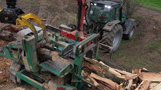 Brennholzaufbereitung mit Sägespaltautomat Lochner SPALTBÜFFEL 2 amp Valtra 8550 Brennholz Produktion [upl. by Franzoni]