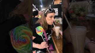 sitting at a soda fountain drinking a chocolate milkshake holding a lollipop [upl. by Trebma]